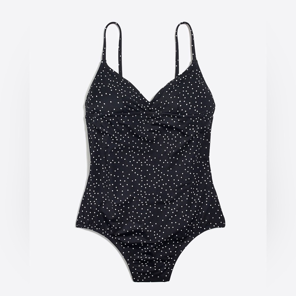 EUC JCrew Factory Full Coverage Black Polka Dot V-Neck One Pc szM